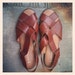 Vintage 90s Cognac Leather Cross Strap Sandals by Partners Size 8.5