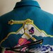 80's white leather sleeve/teal wool men's/unisex lettermen varsity jacket pep's aspen skier embroider/appliqued patch neon pink/yellow