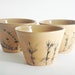 Three pottery cups with herb prints, ceramic tea cups with lavender and thyme impressions of autumnal garden, Meadow series