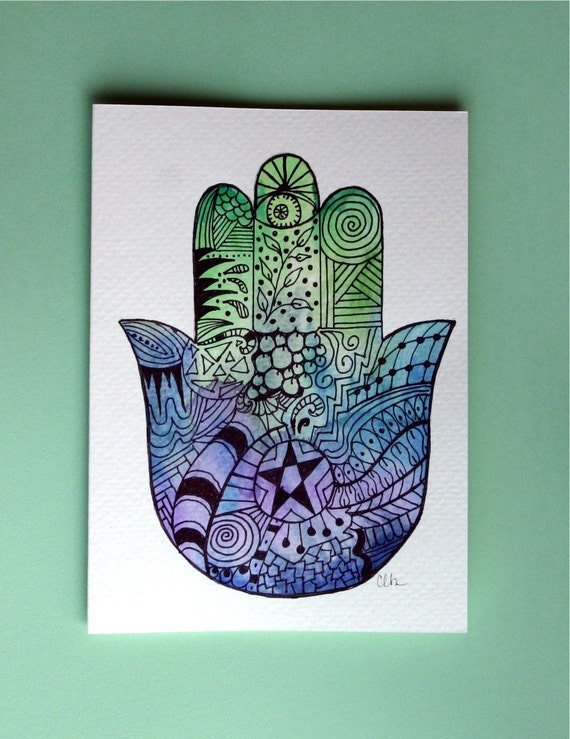 Watercolor card N0. 74 Zentangle art card by ArtworksEclectic