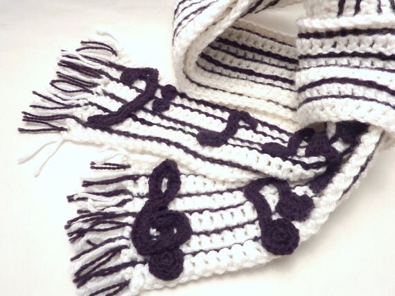 Crochet Music Note Scarf Reversible Piano Scarf Bass Clef and