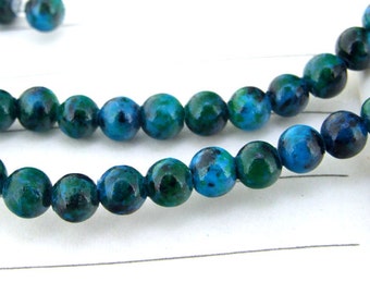 Charm Round Samller Azurite Chrysocolla Jasper Gemstone Beads--- 4.5mm ----about 90Pieces----15" in length