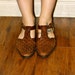 Vintage Mod T Strap Woven Brown Leather Sandals 7