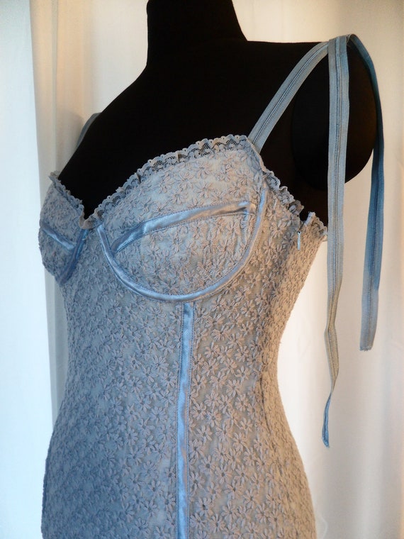 90s authentic MOSCHINO baby blue lace underwire bra top