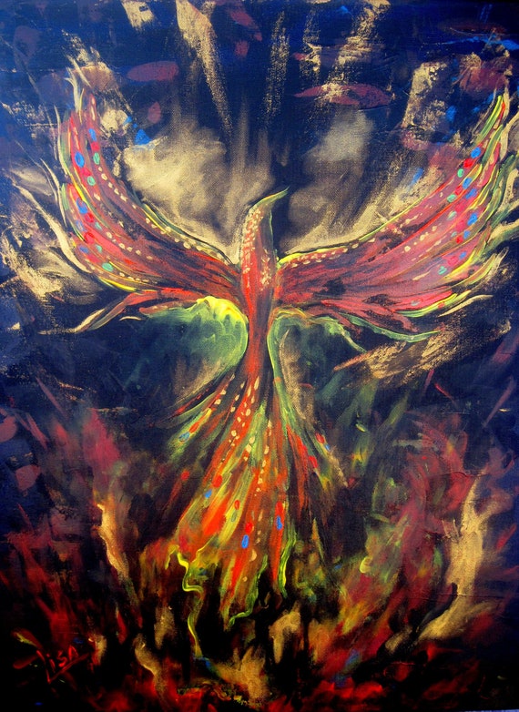 Original Painting Phoenix Mythical Sacred Fire Bird