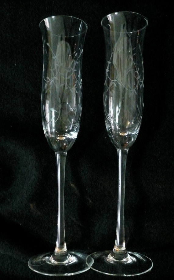 Lenox Crystal Etched Champagne Flute Floral Etching Vintage