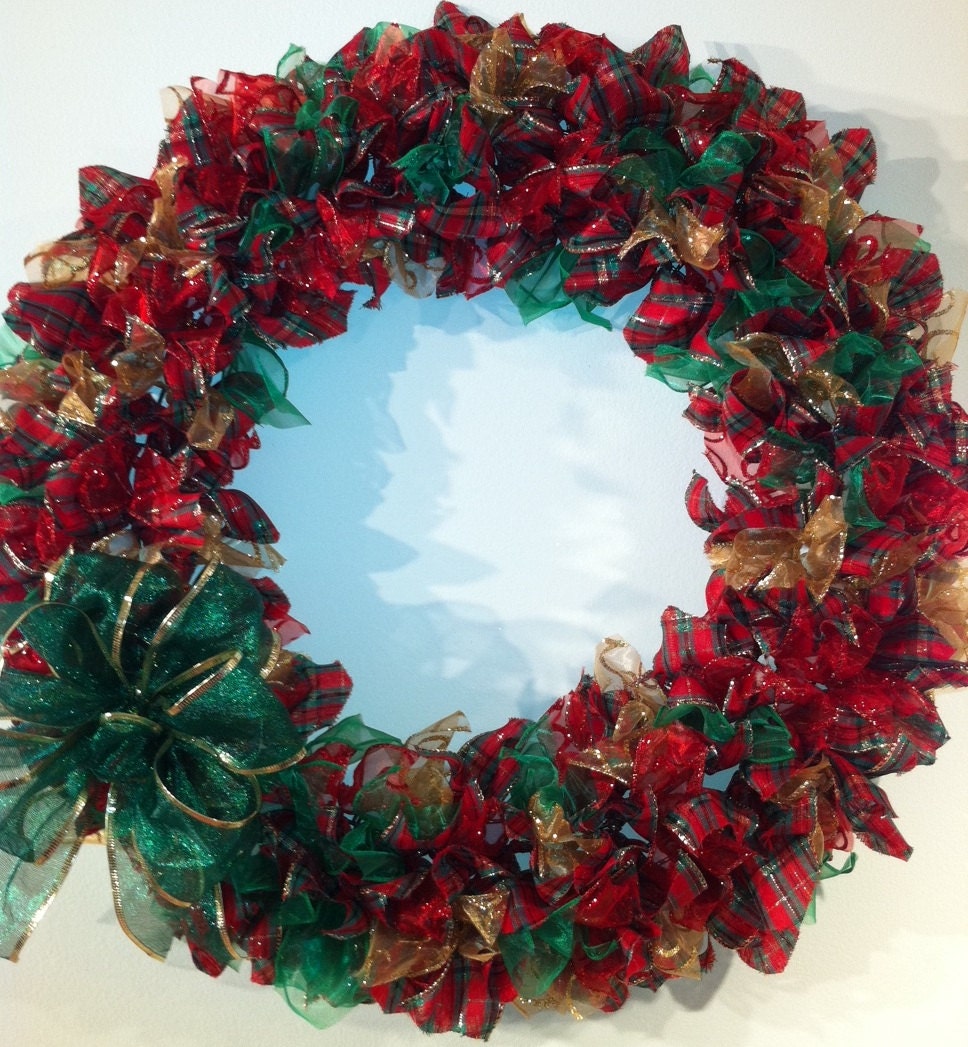 22 inch Christmas plaid ribbon wreath