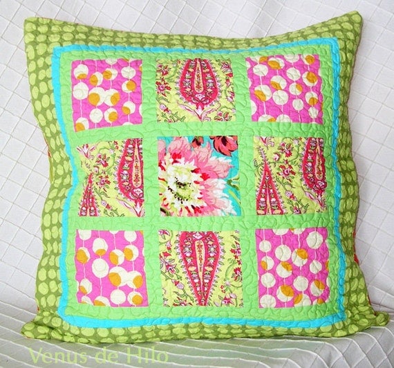 SALE Charming Pink and Green Pillow Cover OOaK