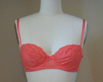 LIMITED STOCK Retro Pin Up Coral Lace Unlined Bra with scalloped trim Size 34B