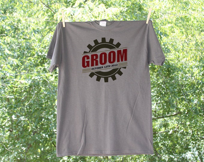 Groom, Best Man and Groomsman Set of 3 - Cog Shirts personalized with date