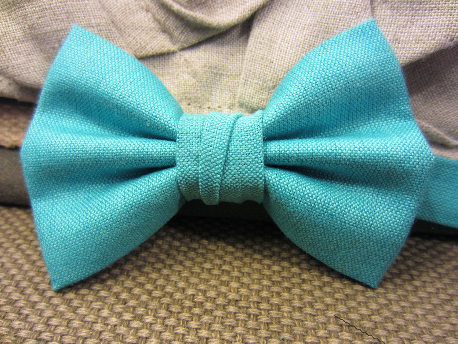 Tranquil Teal Linen Textured Boys Bow Tie Free Shipping