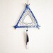 Dream Catcher - Small Triangle - With Black and White Pigeon Feather, Blue Frame and Black Nett - Home Decor, Mobile