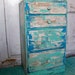 Shabby Beach cottage distressed table with drawers aqua blue side table furniture by Anita Spero