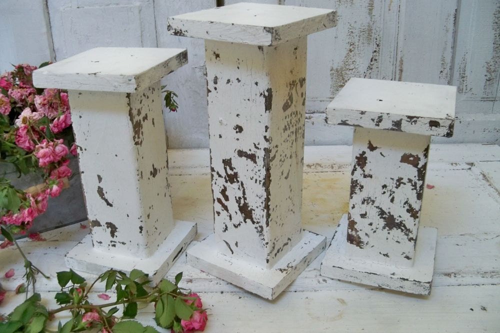 White candle holders set chunky distressed large hand made