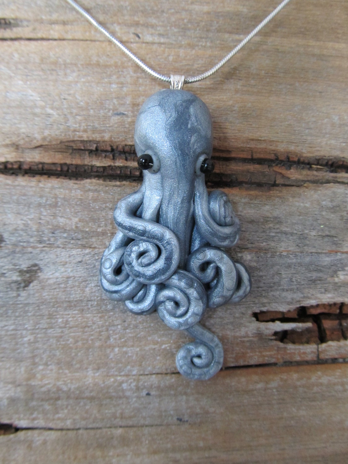 Metallic Silver Octopus Pendant