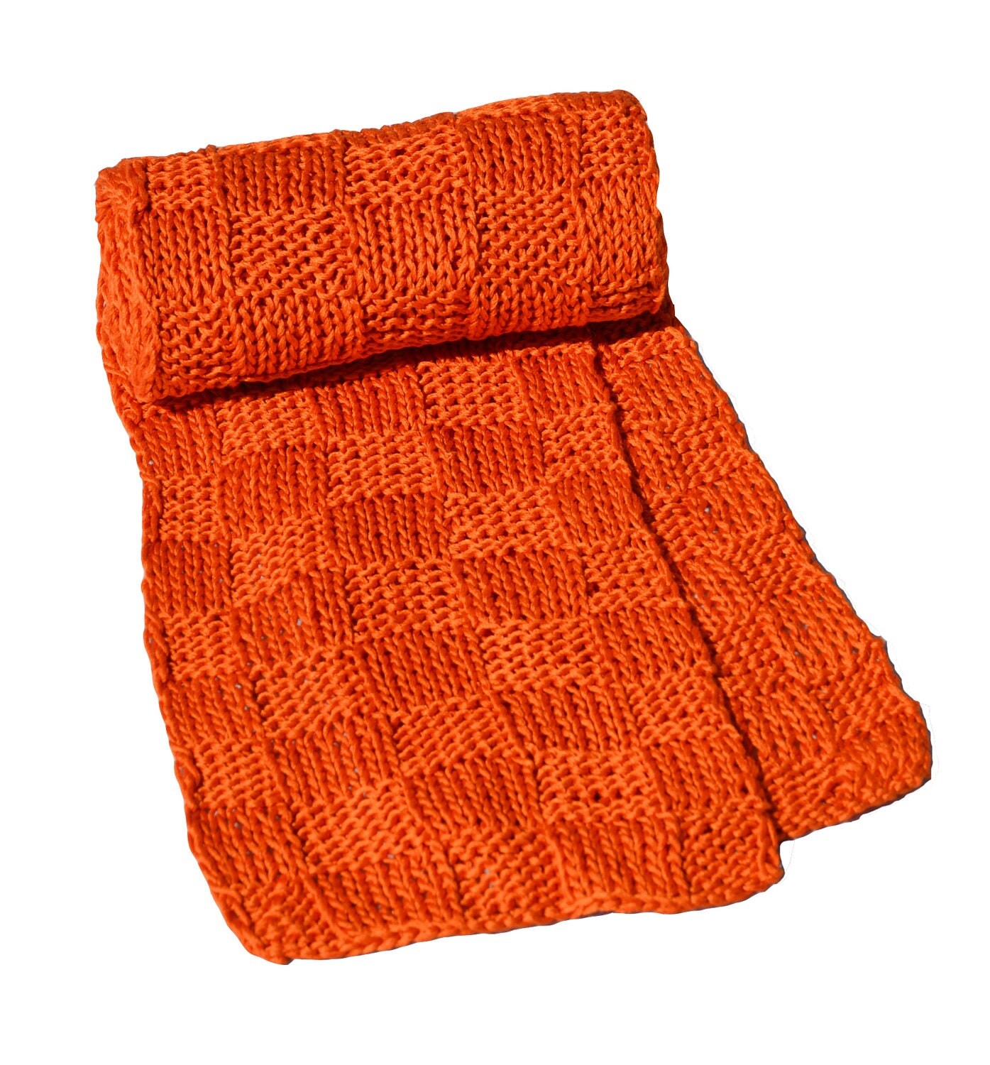 Hand Knit Scarf Orange Mulberry Silk Basketweave