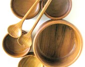 Dolphin Wooden Bowls Teak Wood Salad Bowl Danish Modern Set