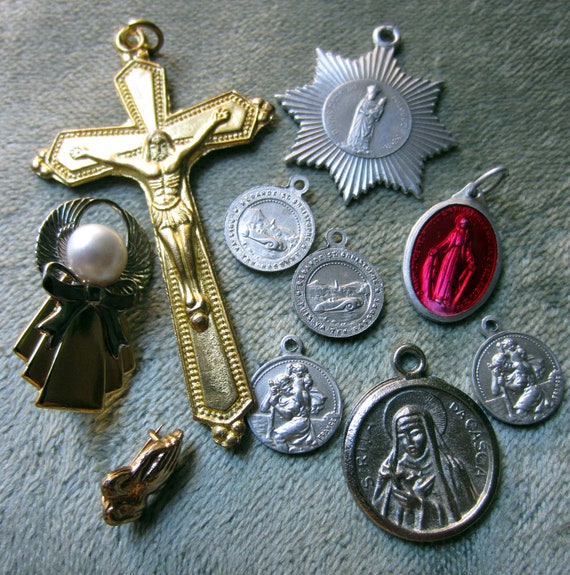 vintage catholic medals charms cross pins rosary supplies
