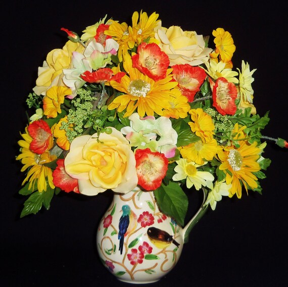Silk Flower Arrangement Yellow Roses Gold by BeautyEverlasting