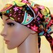 Tie Back Pleated back Surgical Scrub Hat/ Chemo hat with band. Michael Miller Brown Paisley Spree