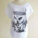 Baby Owl Indian Cute Animal Style Bat Sleeve Women Shirt White Short Sleeve Screen Print Size M