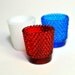 Red White & Blue Glass Hobnail Candle Holders - Retro Colored and Milk Glass Cups - Vintage Home Decor or Party Lights, Instant Collection