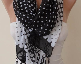 New - Mother's Day Gift - Polka Dots - Black and White- Leopard - Silk - Chiffon with Trim Edge