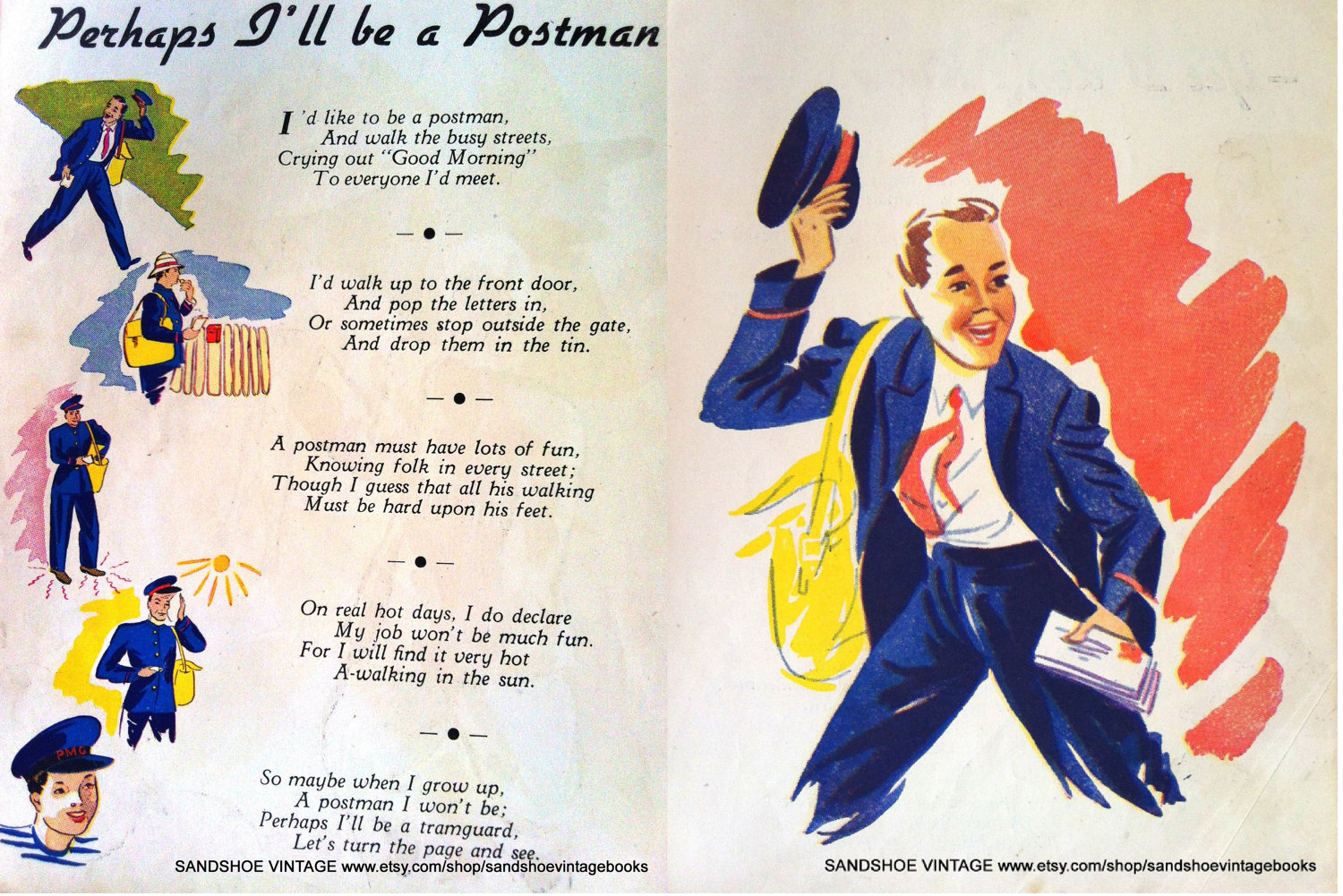 1950 POSTMAN PRINT and POEM 2 Prints