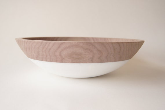 Wooden Bowl 12", Walnut and White, Holiday Decor, Entertaining, WALNUT WOOD