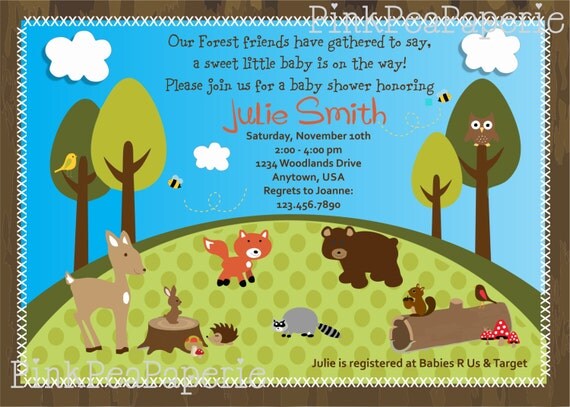 Printable Custom WOODLAND FRIENDS Baby Shower Invitation - Forest Friends - Digital Printable Il_570xn