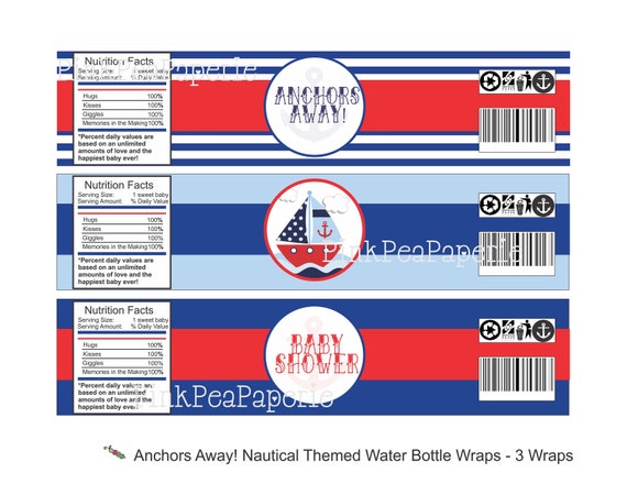 Printable Nautical Customized Water Bottle Labels - 3 Wraps Il_570xn