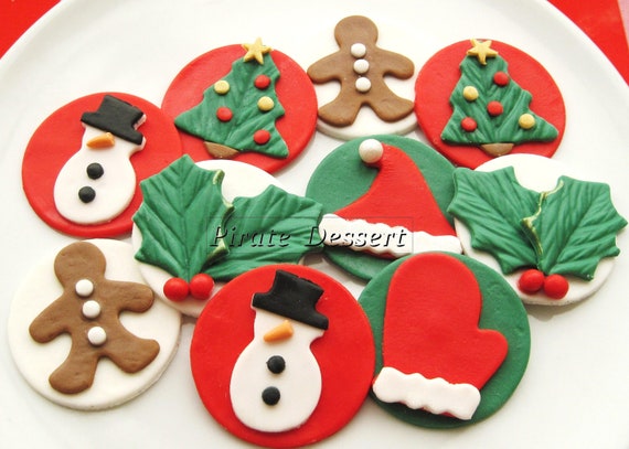 vintage unique christmas CHRISTMAS toppers Edible Fondant   Classic  Set  cupcake Holiday