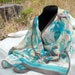RESERVED FOR JEMIMA Vintage Echo Silk Chiffon Scarf, Long, Light and Airy, Aquas, Turquoise and Charcoal