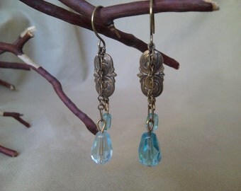 Ornate Blue Drop Earrings