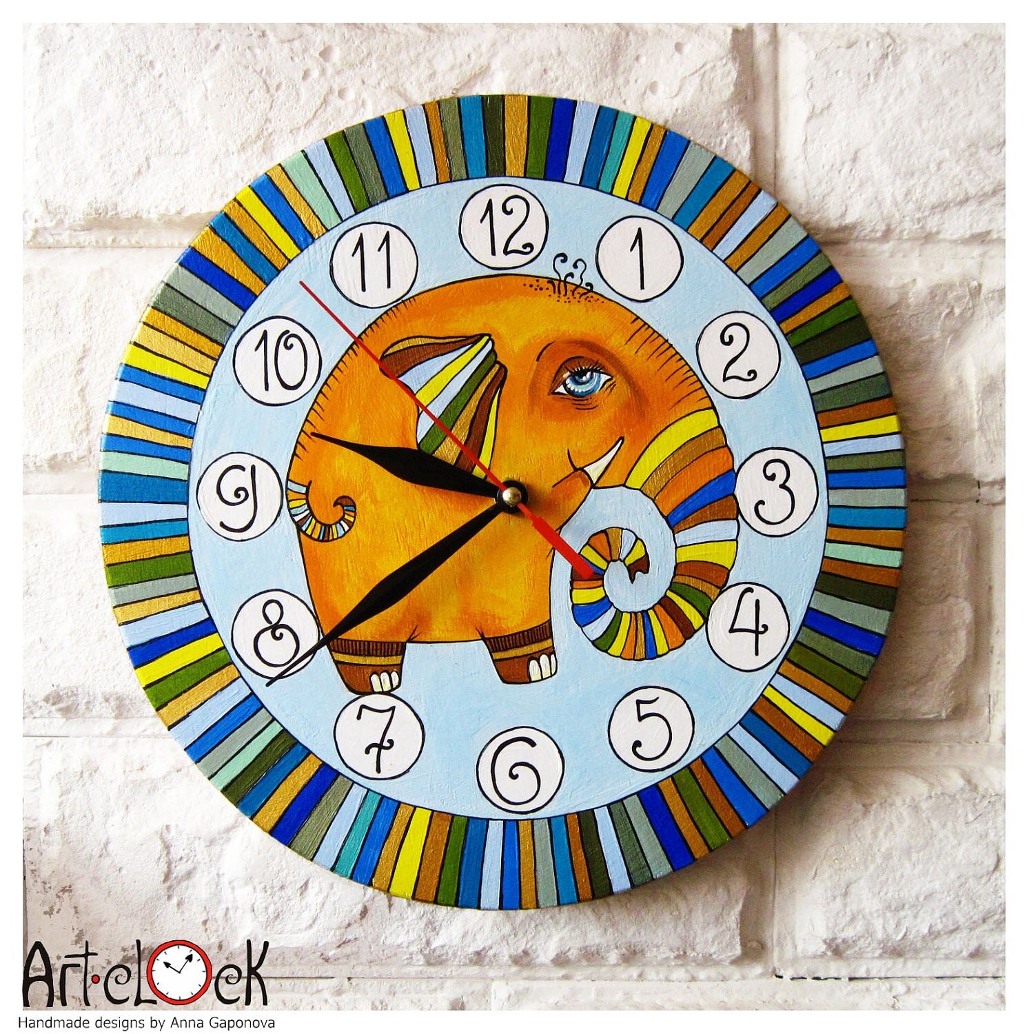 The Striped Elephant Wall Clock Home Decor for Children Baby