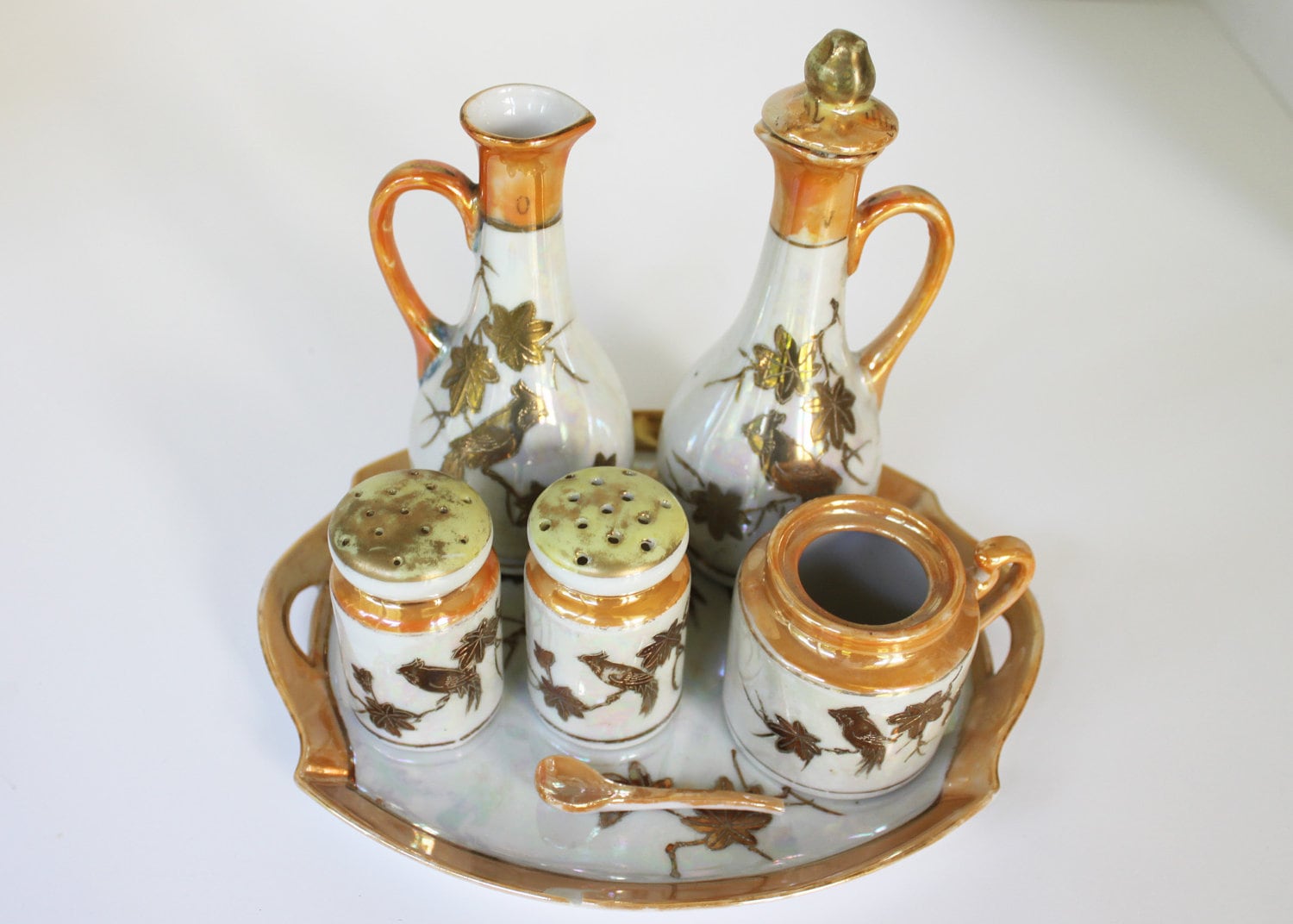 Vintage Lusterware Condiment/Table Set — hand painted, made in Japan