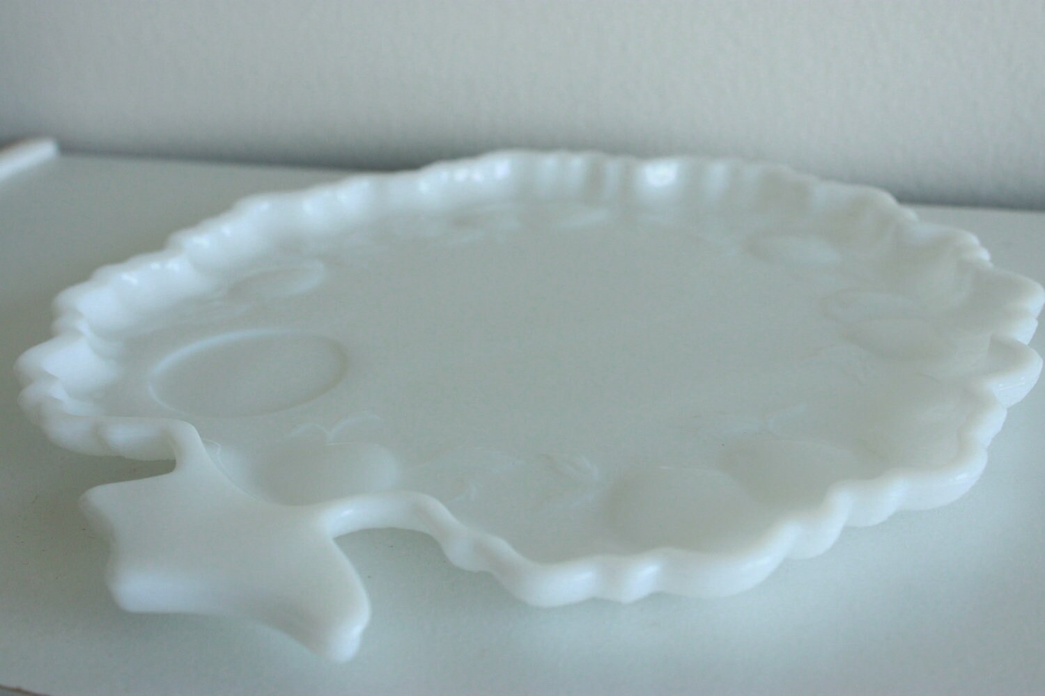 Vintage Tea Set White Milk Glass Tea Tree Plates Cups 8 Piece