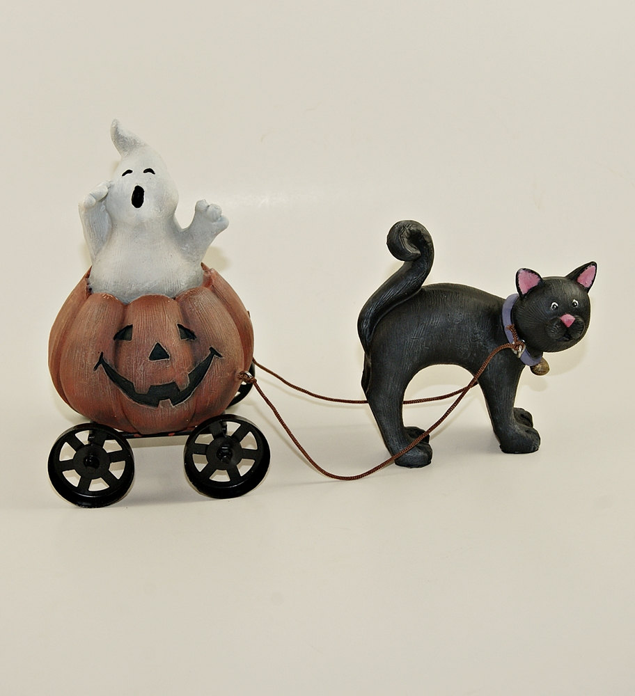 Halloween Decoration Pumpkin Cart with Ghost and Black Cat-10% Animal Rescue