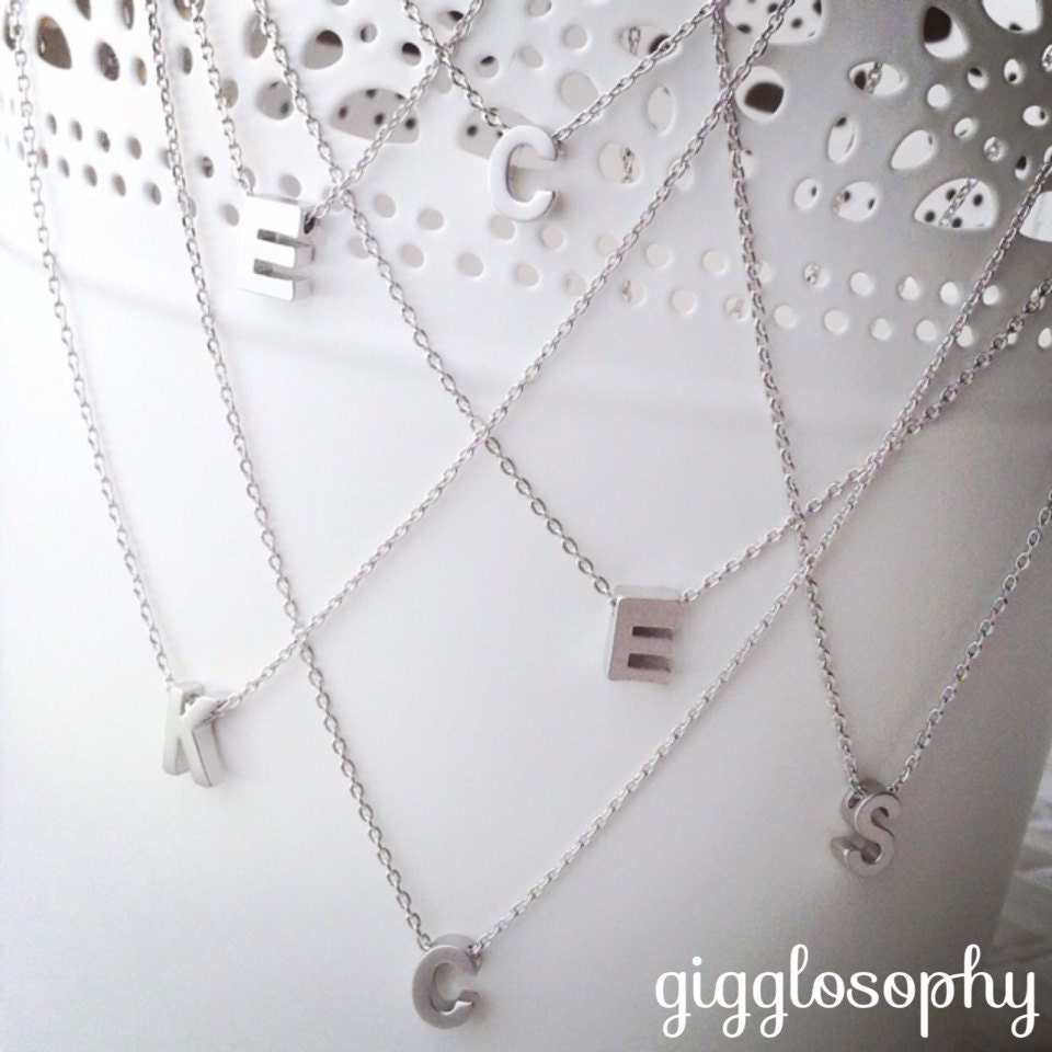 silver chain necklace featuring a letter of your choice //