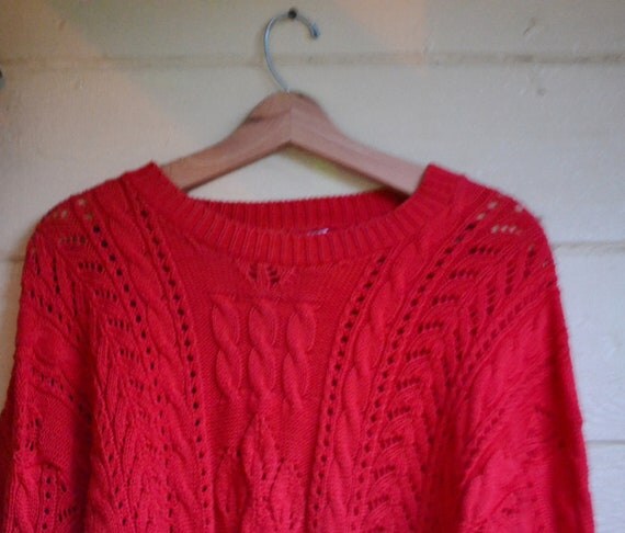 Vintage 1970's Womens Red Cable Knit Sweater Vintage