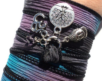 Om Tree of Life Silk Wrap Bracelet Buddha Zen Yoga Jewely Namaste Bat Mitzvah Unique Gift For Her Stocking Stuffer Under 50 Item J30