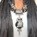 grey jewelry scarf - grey soft and unique jewelry scarve with very pretty rhinestone big owl pendant Christmas gift or for you NEW