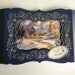 christmas card, royal blue and silver card, christmas scene,couuntry cottage scene, snowy effect, beads