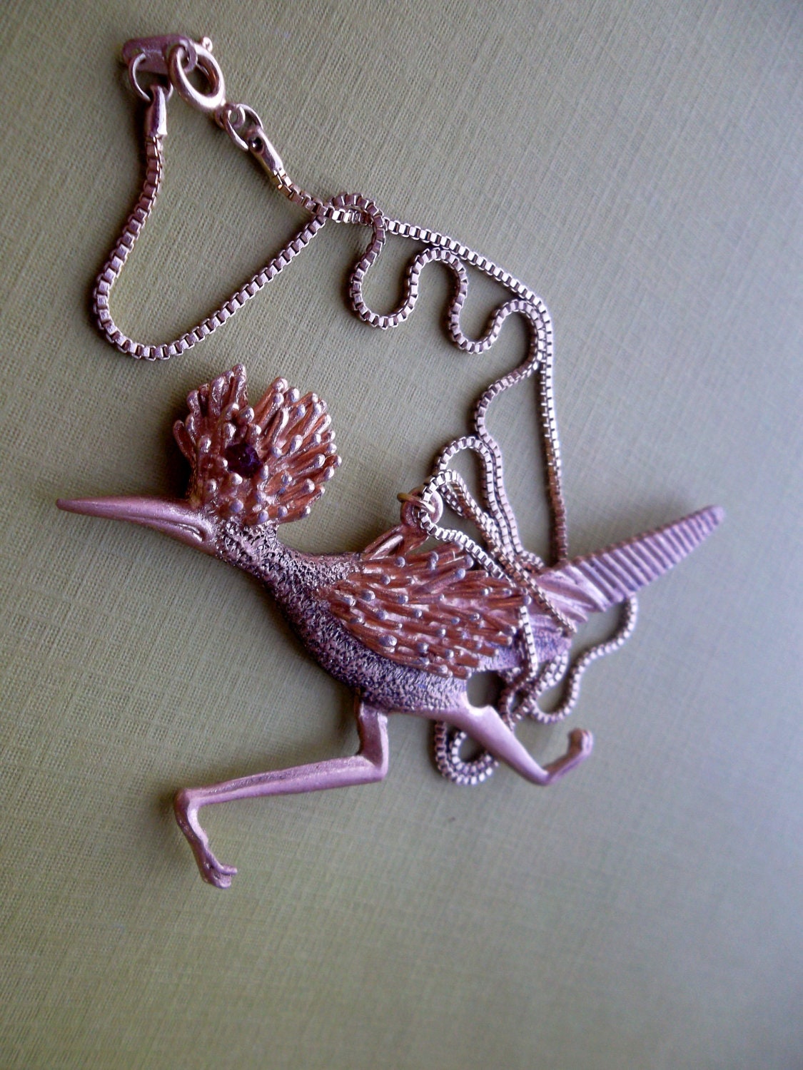 Vintage Retro Road Runner Pendant Gold Tone Necklace 1960s