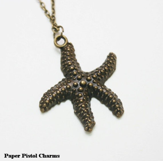large bronze starfish pendant necklace by paperpistolcharms large bronze starfish pendant necklace by paperpistolcharms