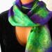 Purple and Green Silk Scarf. Hand Painted Silk Scarf 11x60 in. Hand Dyed Silk Scarves. Cosmic Purple, Magenta, Neon Green & Yellow.