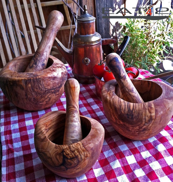 Mortar and pestle made out of olive wood handmade Version