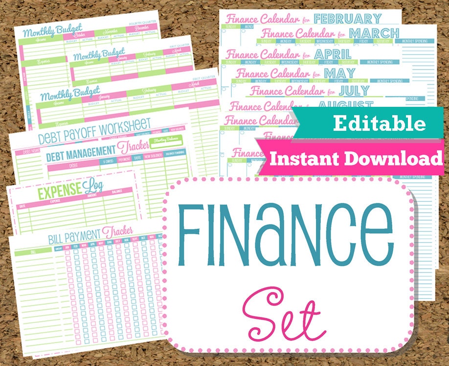 EDITABLE and INSTANT DOWNLOAD Finance Organizer Set-Budget and Bill Pay Printables- 15 Printables