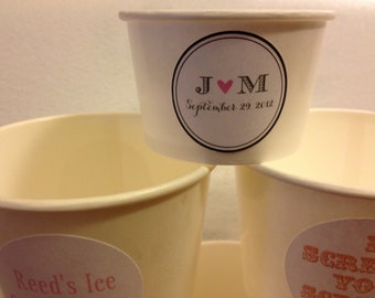 50 White Paper Ice Cream Cups 4 oz with Custom sticker
