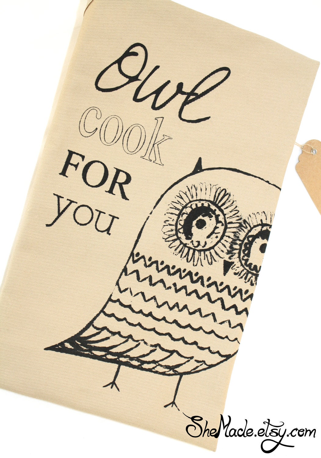 Adult Apron Owl Cook For You Owl Print Tan Cream Or By Shemade 